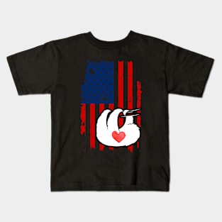 Sloth Merica Usa American Flag Kids T-Shirt